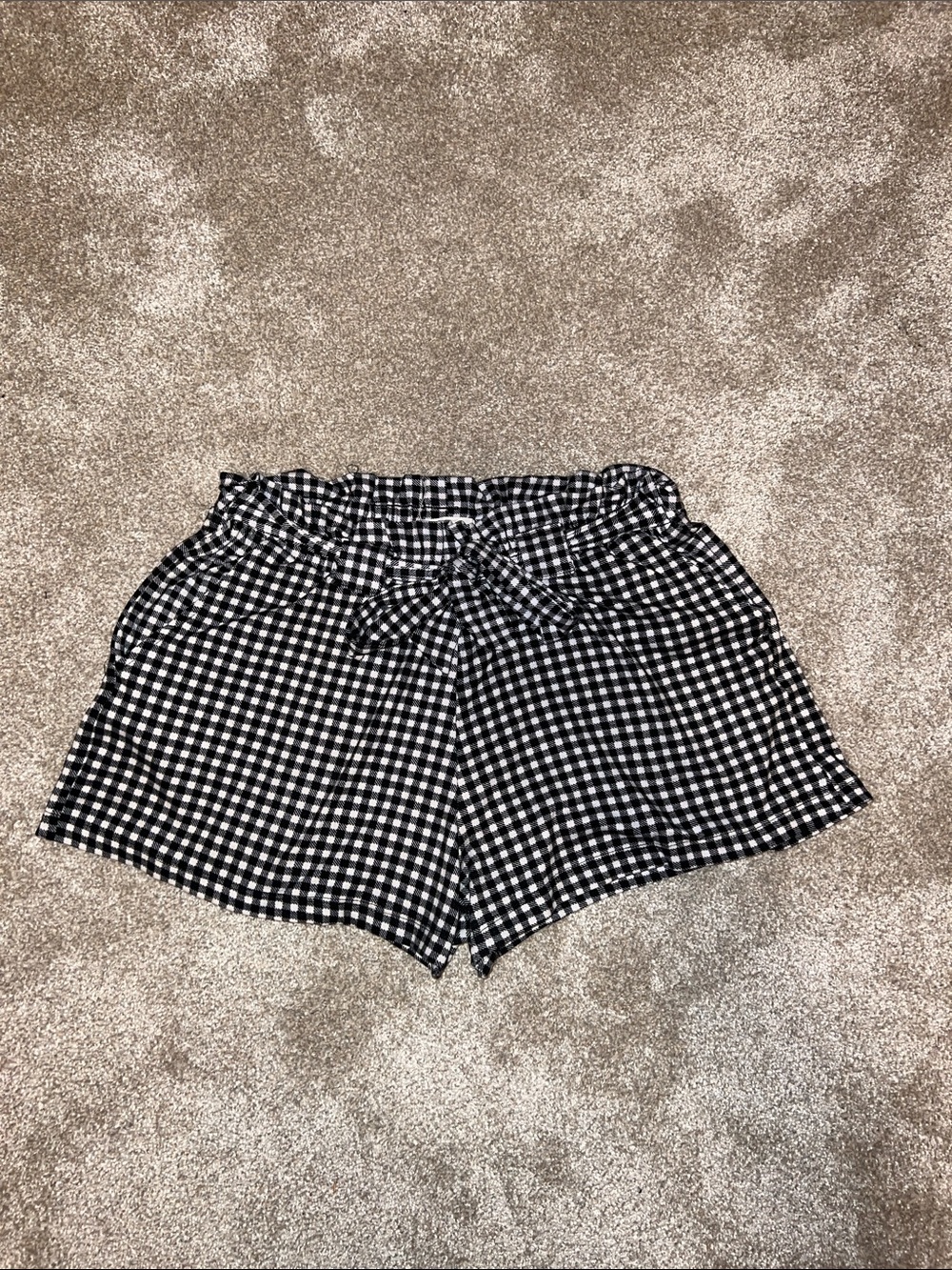 Women’s Black and White Gingham Shorts with Paperbag Waist
